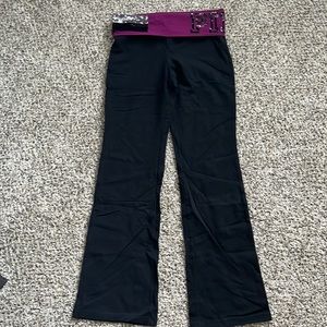 PINK Victoria’s Secret, black fold-over flare yoga pants with sequin detail, M